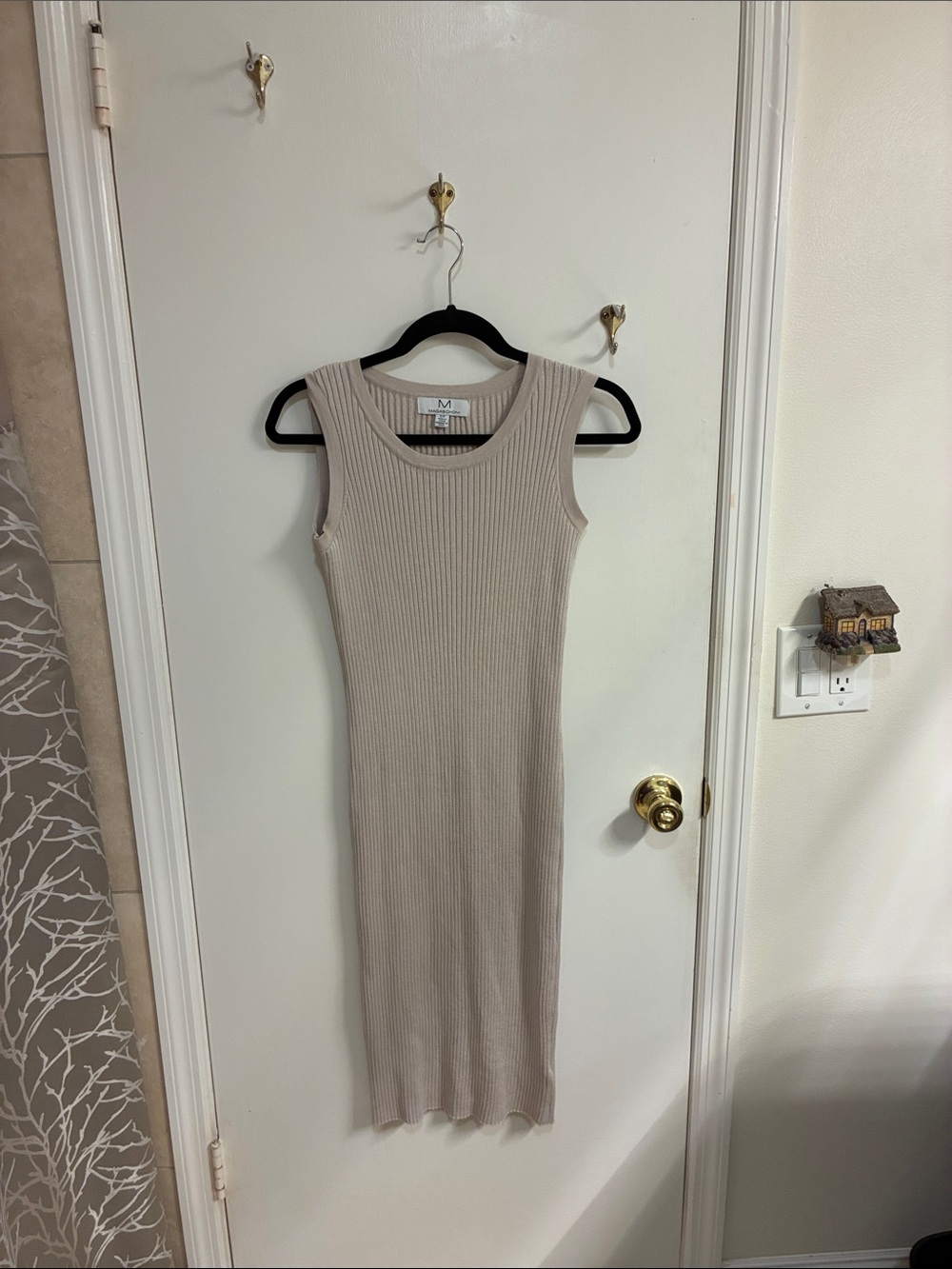 Magaschoni Sleeveless Ribbed Maxi Dress in Taupe Sz S/P